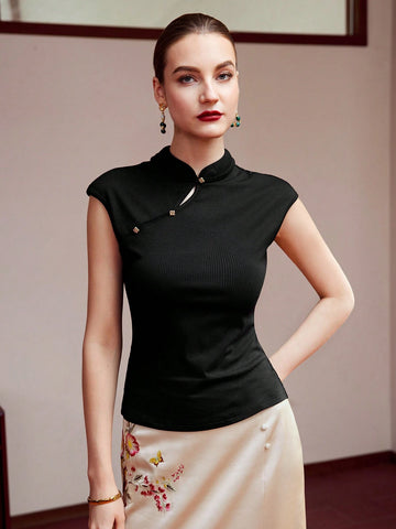 MOTF PREMIUM MOCK NECK CUTOUT RIB-KNIT TEE MOTF PREMIUM MOCK NECK CUTOUT RIB-KNIT TEE