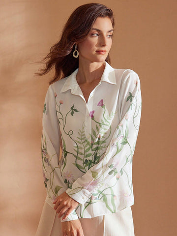 MOTF PREMIUM PLANTS AND HUMMINGBIRD PRINT SHIRT MOTF PREMIUM PLANTS AND HUMMINGBIRD PRINT SHIRT