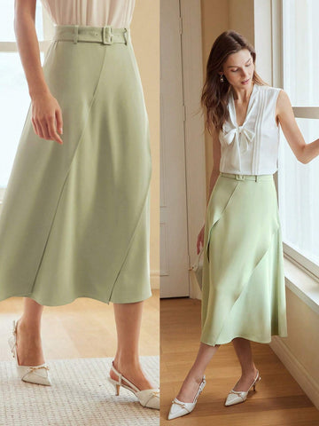 MOTF PREMIUM SIMPLE SOLID BELTED SKIRT MOTF PREMIUM SIMPLE SOLID BELTED SKIRT