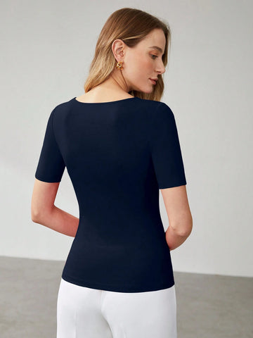 SOLID ASYMMETRICAL NECK SLIM FIT TEE SOLID ASYMMETRICAL NECK SLIM FIT TEE