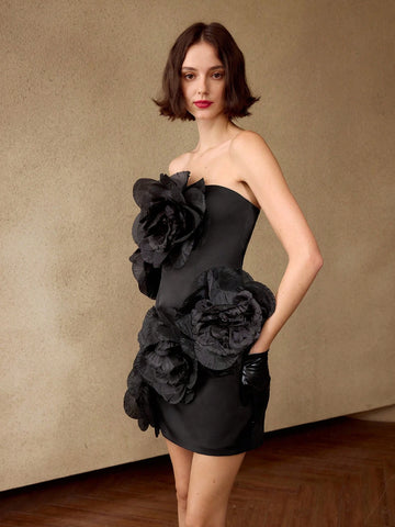 MOTF PREMIUM SOLID BIG STEREO FLOWER DETAIL PARTY TUBE DRESS MOTF PREMIUM SOLID BIG STEREO FLOWER DETAIL PARTY TUBE DRESS