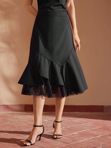 MOTF PREMIUM SOLID COLOR MESH PANEL ASYMMETRICAL HEM LAYERED SKIRT MOTF PREMIUM SOLID COLOR MESH PANEL ASYMMETRICAL HEM LAYERED SKIRT