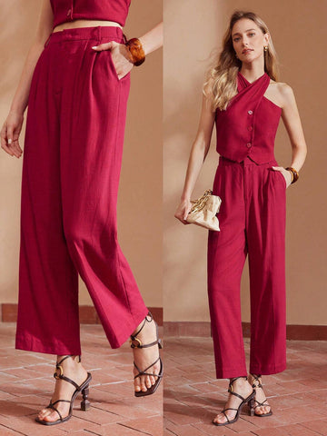 MOTF PREMIUM SOLID FOLD PLEATED SLANT POCKET SUIT PANTS MOTF PREMIUM SOLID FOLD PLEATED SLANT POCKET SUIT PANTS