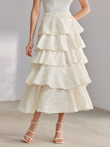 MOTF PREMIUM SOLID FUZZY LAYERED RUFFLE HEM MAXI SKIRT MOTF PREMIUM SOLID FUZZY LAYERED RUFFLE HEM MAXI SKIRT