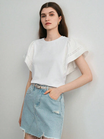 MOTF PREMIUM SOLID LACE INSERT FLUTTER SLEEVE TEE MOTF PREMIUM SOLID LACE INSERT FLUTTER SLEEVE TEE
