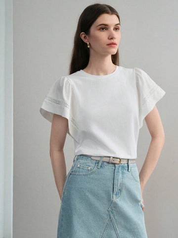 MOTF PREMIUM SOLID LACE INSERT FLUTTER SLEEVE TEE MOTF PREMIUM SOLID LACE INSERT FLUTTER SLEEVE TEE