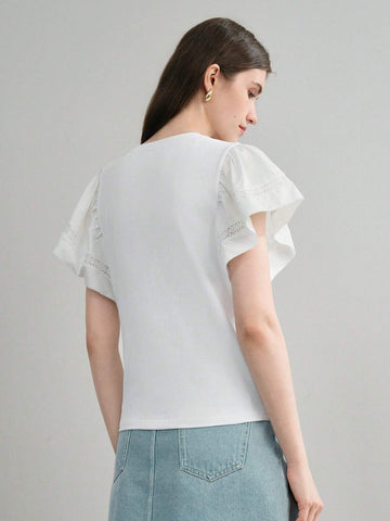 MOTF PREMIUM SOLID LACE INSERT FLUTTER SLEEVE TEE MOTF PREMIUM SOLID LACE INSERT FLUTTER SLEEVE TEE