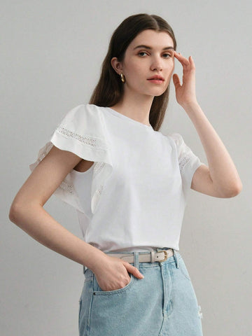 MOTF PREMIUM SOLID LACE INSERT FLUTTER SLEEVE TEE MOTF PREMIUM SOLID LACE INSERT FLUTTER SLEEVE TEE