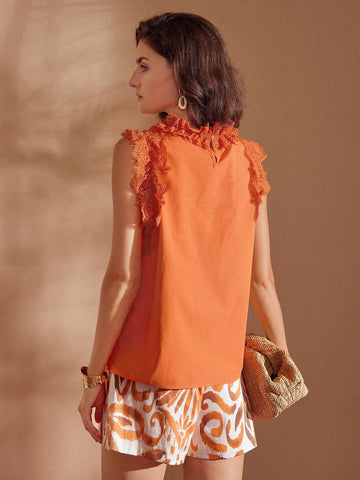 MOTF PREMIUM SOLID LACE RUFFLE TRIM BLOUSE MOTF PREMIUM SOLID LACE RUFFLE TRIM BLOUSE