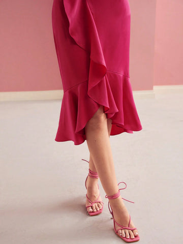 MOTF PREMIUM SOLID RUFFLE WRAP HEM TUBE COCKTAIL DRESS WITH BELT MOTF PREMIUM SOLID RUFFLE WRAP HEM TUBE COCKTAIL DRESS WITH BELT