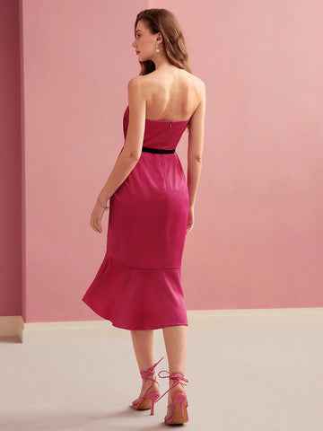 MOTF PREMIUM SOLID RUFFLE WRAP HEM TUBE COCKTAIL DRESS WITH BELT MOTF PREMIUM SOLID RUFFLE WRAP HEM TUBE COCKTAIL DRESS WITH BELT