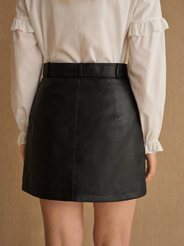 MOTF PREMIUM STUDDED DETAIL HEART PATTERN BUCKLE BELTED STRAIGHT SKIRT MOTF PREMIUM STUDDED DETAIL HEART PATTERN BUCKLE BELTED STRAIGHT SKIRT