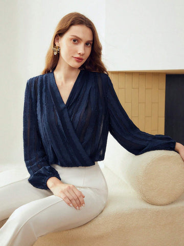 MOTF PREMIUM TEXTURED SHEER WRAP BLOUSE MOTF PREMIUM TEXTURED SHEER WRAP BLOUSE