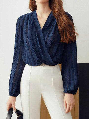 MOTF PREMIUM TEXTURED SHEER WRAP BLOUSE MOTF PREMIUM TEXTURED SHEER WRAP BLOUSE