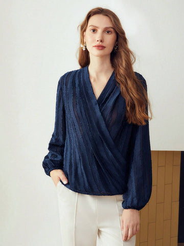 MOTF PREMIUM TEXTURED SHEER WRAP BLOUSE MOTF PREMIUM TEXTURED SHEER WRAP BLOUSE
