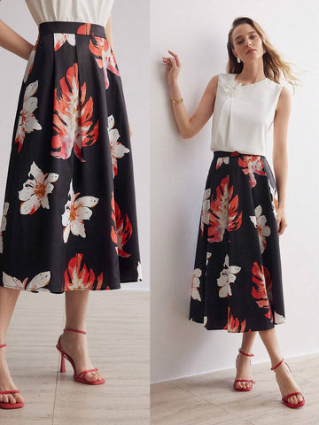 MOTF PREMIUM TROPICAL PRINT ZIPPER SIDE FLARE LONG SKIRT MOTF PREMIUM TROPICAL PRINT ZIPPER SIDE FLARE LONG SKIRT