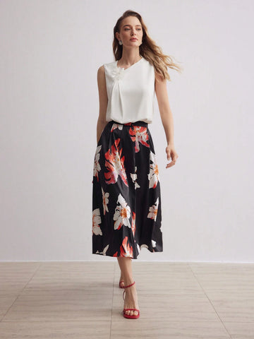 MOTF PREMIUM TROPICAL PRINT ZIPPER SIDE FLARE LONG SKIRT MOTF PREMIUM TROPICAL PRINT ZIPPER SIDE FLARE LONG SKIRT