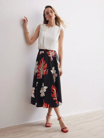 MOTF PREMIUM TROPICAL PRINT ZIPPER SIDE FLARE LONG SKIRT MOTF PREMIUM TROPICAL PRINT ZIPPER SIDE FLARE LONG SKIRT