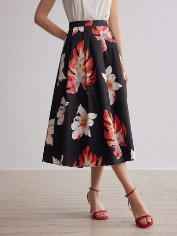 MOTF PREMIUM TROPICAL PRINT ZIPPER SIDE FLARE LONG SKIRT MOTF PREMIUM TROPICAL PRINT ZIPPER SIDE FLARE LONG SKIRT