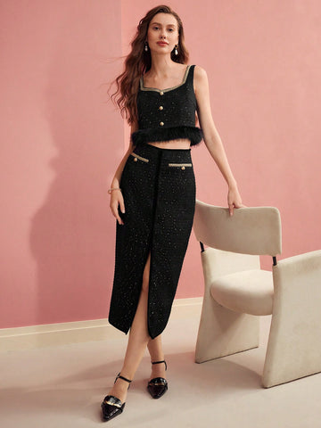 MOTF PREMIUM TWEED THIGH SLIT SKIRT MOTF PREMIUM TWEED THIGH SLIT SKIRT