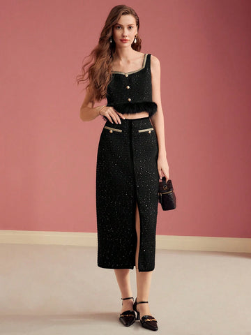 MOTF PREMIUM TWEED THIGH SLIT SKIRT MOTF PREMIUM TWEED THIGH SLIT SKIRT