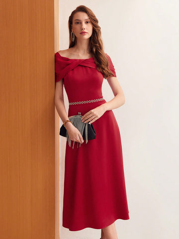 MOTF PREMIUM TWIST ASYMMETRICAL SHOULDER SOLID DRESS MOTF PREMIUM TWIST ASYMMETRICAL SHOULDER SOLID DRESS