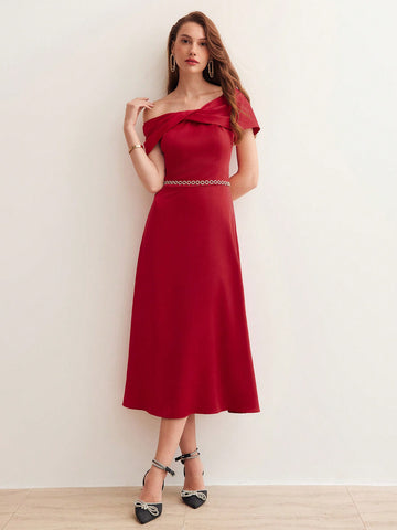 MOTF PREMIUM TWIST ASYMMETRICAL SHOULDER SOLID DRESS MOTF PREMIUM TWIST ASYMMETRICAL SHOULDER SOLID DRESS