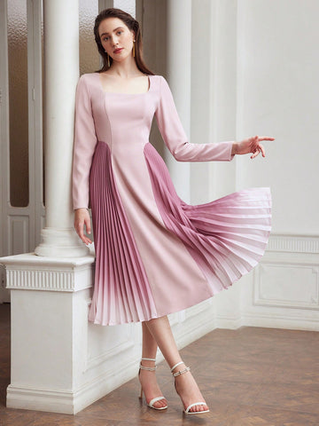 MOTF PREMIUM WOVEN OMBRE PLEATED PANEL DRESS FOR WOMEN MOTF PREMIUM WOVEN OMBRE PLEATED PANEL DRESS FOR WOMEN