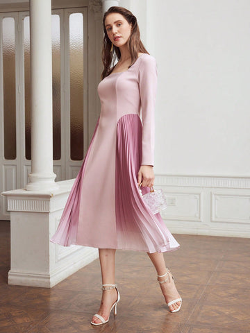MOTF PREMIUM WOVEN OMBRE PLEATED PANEL DRESS FOR WOMEN MOTF PREMIUM WOVEN OMBRE PLEATED PANEL DRESS FOR WOMEN
