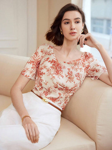 MOTF PREMIUM WOVEN WOMEN'S FLORAL PRINTED SWEETHEART NECK BLOUSE MOTF PREMIUM WOVEN WOMEN'S FLORAL PRINTED SWEETHEART NECK BLOUSE