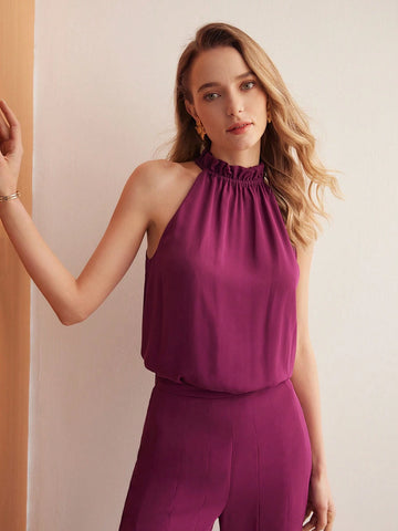 MOTF PREMIUM WOVEN WOMEN'S FRILL TRIM SLEEVELESS SHIRT MOTF PREMIUM WOVEN WOMEN'S FRILL TRIM SLEEVELESS SHIRT