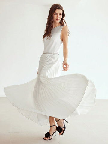 MOTF PREMIUM WOVEN WOMEN'S PLEATED HEM DRESS MOTF PREMIUM WOVEN WOMEN'S PLEATED HEM DRESS