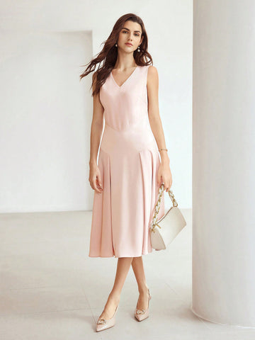 MOTF PREMIUM WOVEN WOMEN'S V-NECK FOLD PLEATED DRESS MOTF PREMIUM WOVEN WOMEN'S V-NECK FOLD PLEATED DRESS