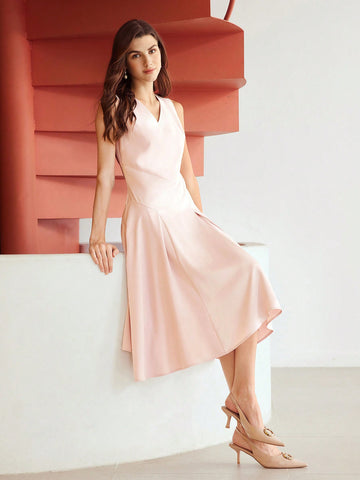 MOTF PREMIUM WOVEN WOMEN'S V-NECK FOLD PLEATED DRESS MOTF PREMIUM WOVEN WOMEN'S V-NECK FOLD PLEATED DRESS