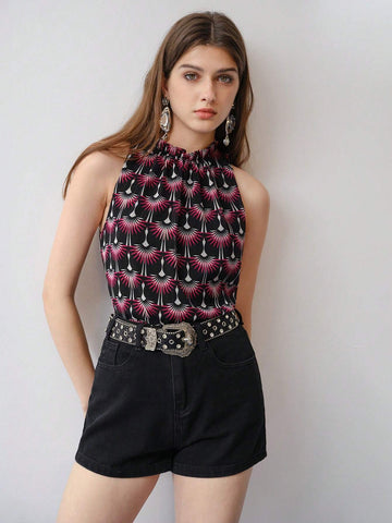 MOTF STUDIO ALLOVER PRINT FRILL TRIM SLEEVELESS BLOUSE MOTF STUDIO ALLOVER PRINT FRILL TRIM SLEEVELESS BLOUSE