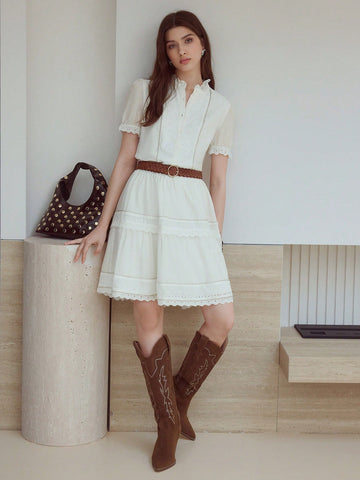 MOTF STUDIO CONTRAST EYELET EMBROIDERY DRESS MOTF STUDIO CONTRAST EYELET EMBROIDERY DRESS