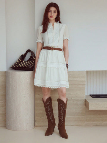 MOTF STUDIO CONTRAST EYELET EMBROIDERY DRESS MOTF STUDIO CONTRAST EYELET EMBROIDERY DRESS