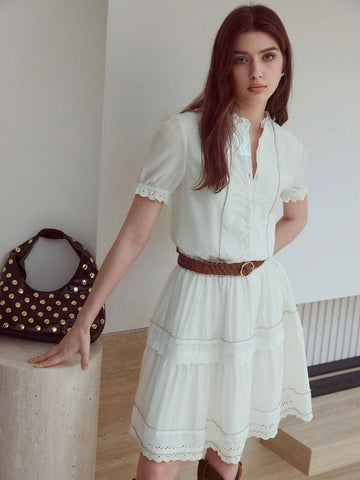 MOTF STUDIO CONTRAST EYELET EMBROIDERY DRESS MOTF STUDIO CONTRAST EYELET EMBROIDERY DRESS