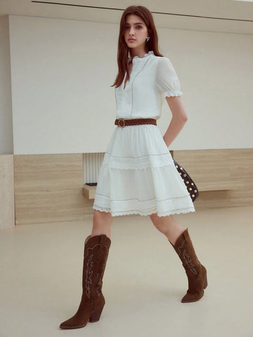 MOTF STUDIO CONTRAST EYELET EMBROIDERY DRESS MOTF STUDIO CONTRAST EYELET EMBROIDERY DRESS