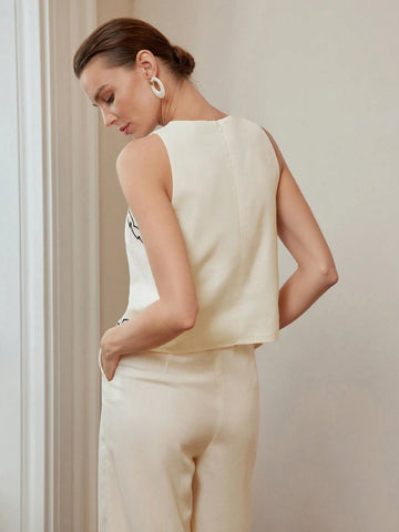 MOTF STUDIO EMBROIDERY FLORAL PATTERN SLEEVELESS BLOUSE MOTF STUDIO EMBROIDERY FLORAL PATTERN SLEEVELESS BLOUSE