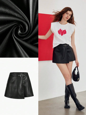 MOTF STUDIO PU LEATHER BUCKLE WAIST SKORT MOTF STUDIO PU LEATHER BUCKLE WAIST SKORT