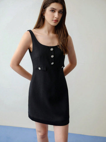 MOTF STUDIO RHINESTONE BUTTON DECOR TANK DRESS,VALENTINE'S DAY OUTFIT MOTF STUDIO RHINESTONE BUTTON DECOR TANK DRESS,VALENTINE'S DAY OUTFIT