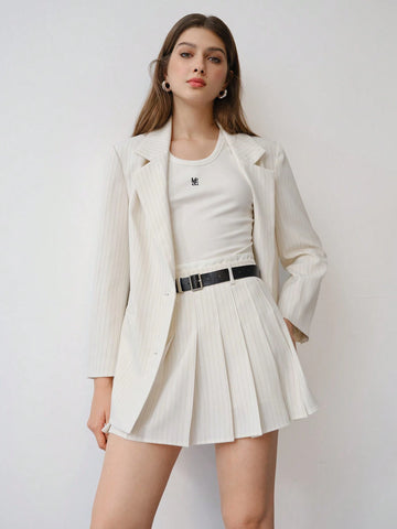MOTF STUDIO STRIPED PLEATED BELTED SKIRT MOTF STUDIO STRIPED PLEATED BELTED SKIRT