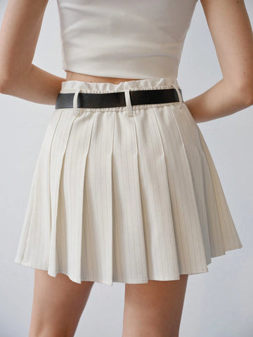 MOTF STUDIO STRIPED PLEATED BELTED SKIRT MOTF STUDIO STRIPED PLEATED BELTED SKIRT