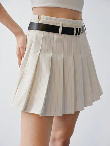MOTF STUDIO STRIPED PLEATED BELTED SKIRT MOTF STUDIO STRIPED PLEATED BELTED SKIRT
