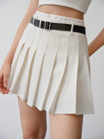 MOTF STUDIO STRIPED PLEATED BELTED SKIRT MOTF STUDIO STRIPED PLEATED BELTED SKIRT