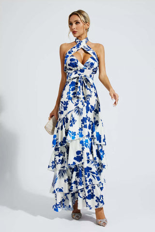 Mae Blue Bohemian Lace-up Maxi Dress Mae Blue Bohemian Lace-up Maxi Dress