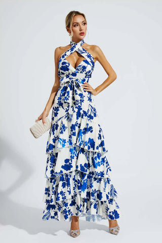 Mae Blue Bohemian Lace-up Maxi Dress Mae Blue Bohemian Lace-up Maxi Dress