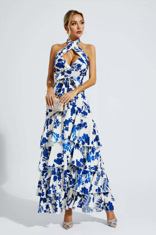 Mae Blue Bohemian Lace-up Maxi Dress Mae Blue Bohemian Lace-up Maxi Dress