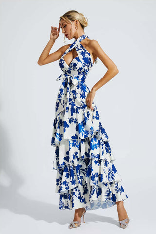 Mae Blue Bohemian Lace-up Maxi Dress Mae Blue Bohemian Lace-up Maxi Dress